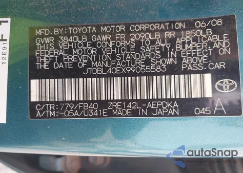 2009 Toyota Corolla Le z USA, uszkodzony, nr VIN JTDBL40EX99055583